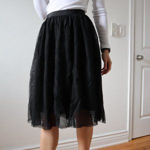 H&M Black Mesh Midi Skirt